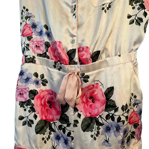Victoria's Secret Satin Feel Pink Playsuit-romper Floral Striped M Roses Ribbon - Picture 6 of 10